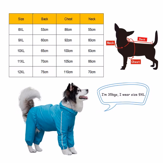 Wholesale Custom Comfortable Large Pet Clothes Safety Reflective Waterproof Pet Dog Fourlegs Raincoat