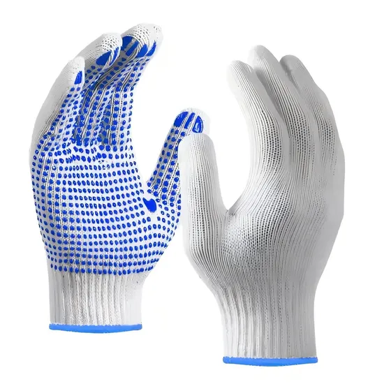 Blue PVC Dots Cotton Gloves Anti Slip PVC Dotted Work Safety Gloves for Construction Workers 