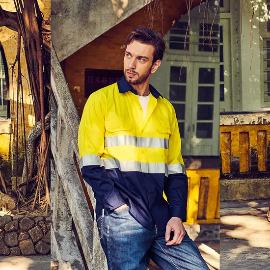 Orange Industrial Professional Engineer Orange Safety Long Sleeve Hi Vis Workwear Shirts Uniform 100% Cotton 