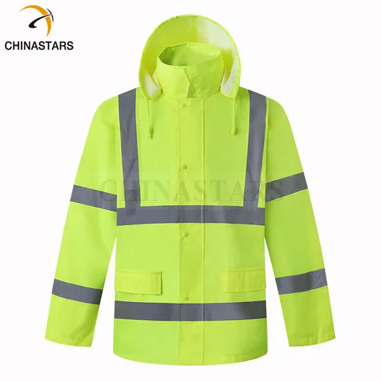 Waterproof PU Coating Safety Raincoat Reflective with High Visibility Reflective Stripe 