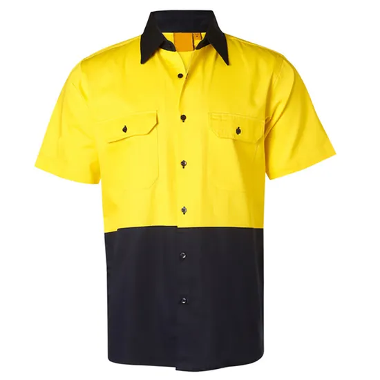 Embroidered Professional Mens Construction Safety Mechanic Uniform Short Sleeve Shirt with Logo for Work 